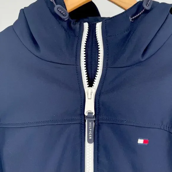 Tommy Hilfiger Navy Blue Softshelll Hooded Bomber Jacket Nautical Sailor Classic - Picture 2 of 10